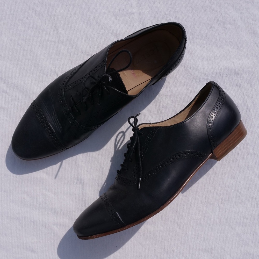 Vintage 90s J. Crew made in Italy black leather cap toe oxford - Picture 2 of 8